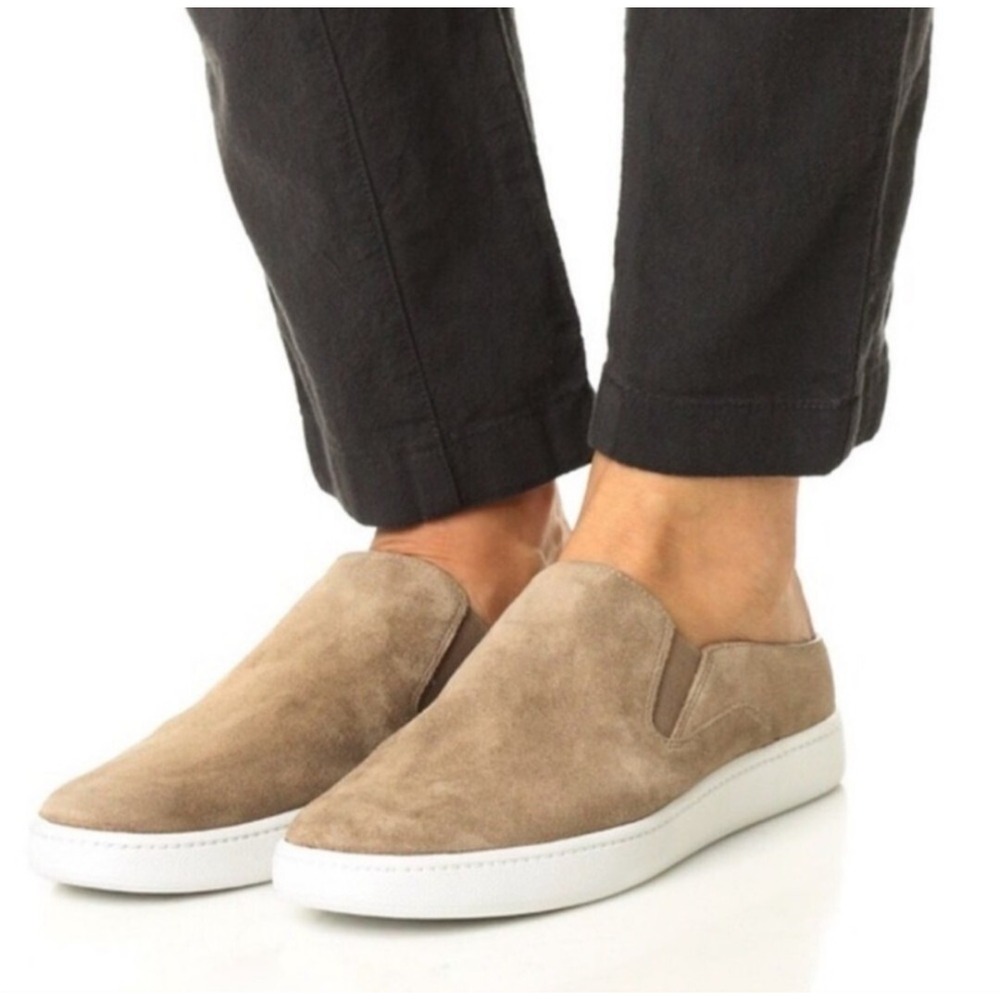 Vince Mules Loafers Size 7.5 Slip on Beige Taupe Suede Neutral Minimalist Preppy
